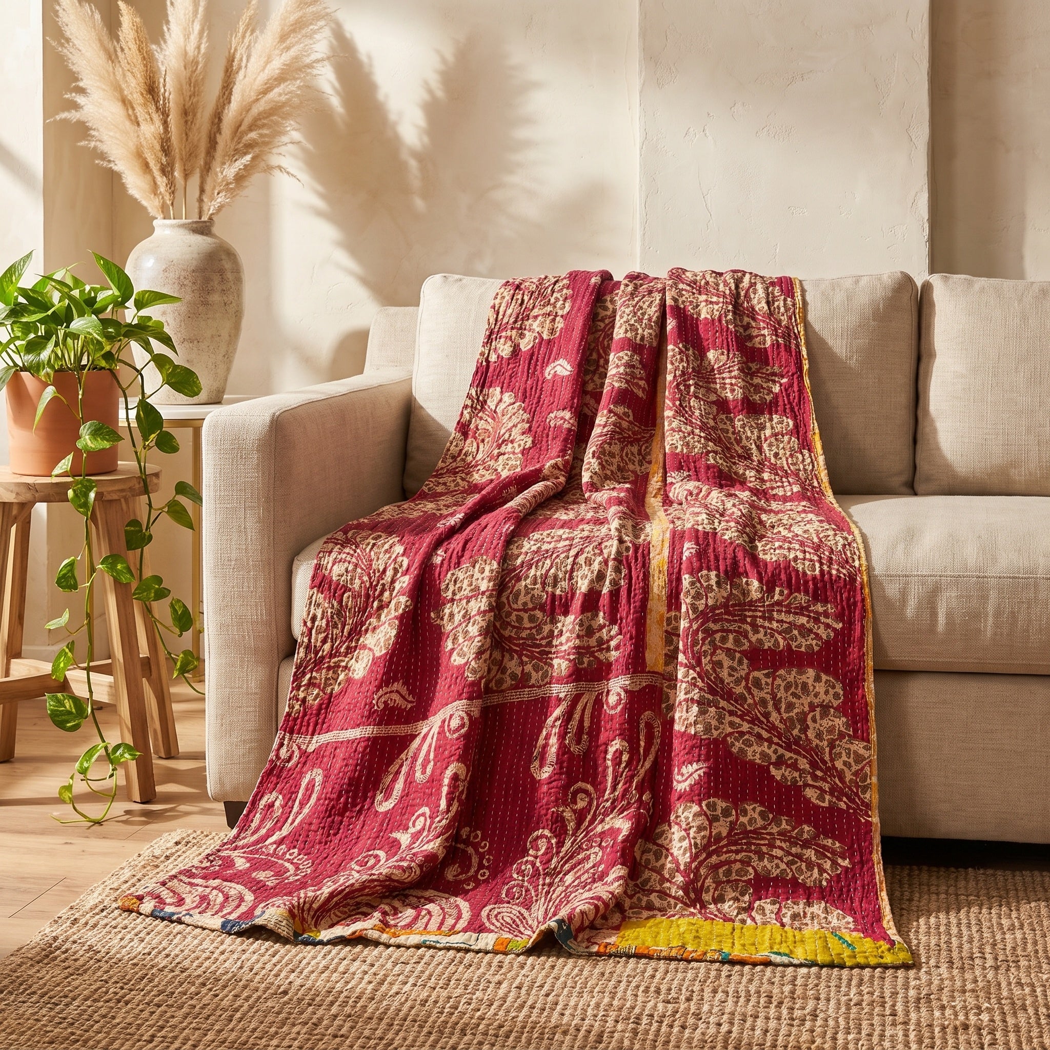 Dream Bloom Vintage Cotton Kantha Throw