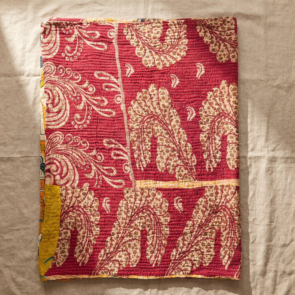 Dream Bloom Vintage Cotton Kantha Throw