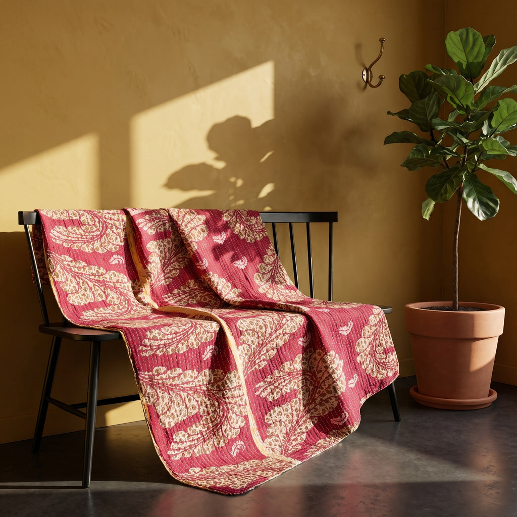 Dream Bloom Vintage Cotton Kantha Throw