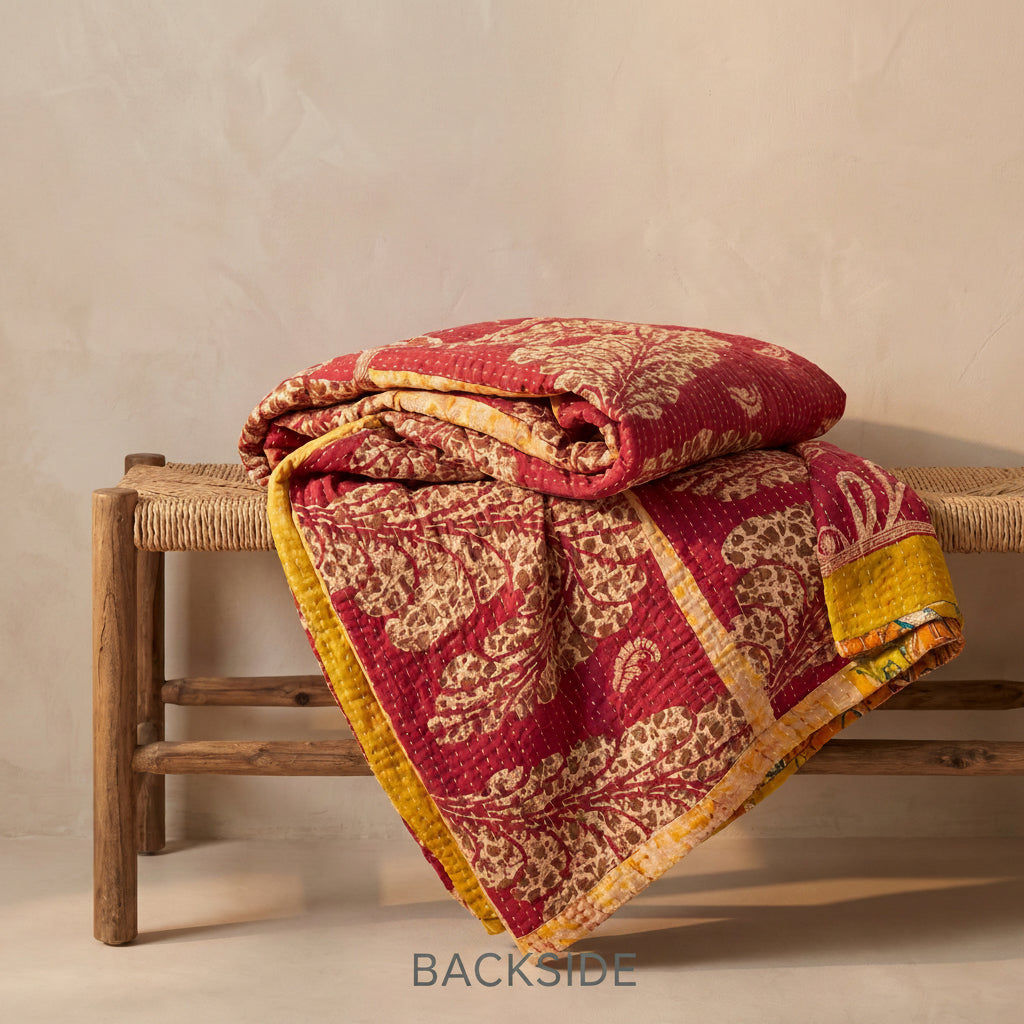 Jeté de lit Kantha en coton vintage Dream Bloom