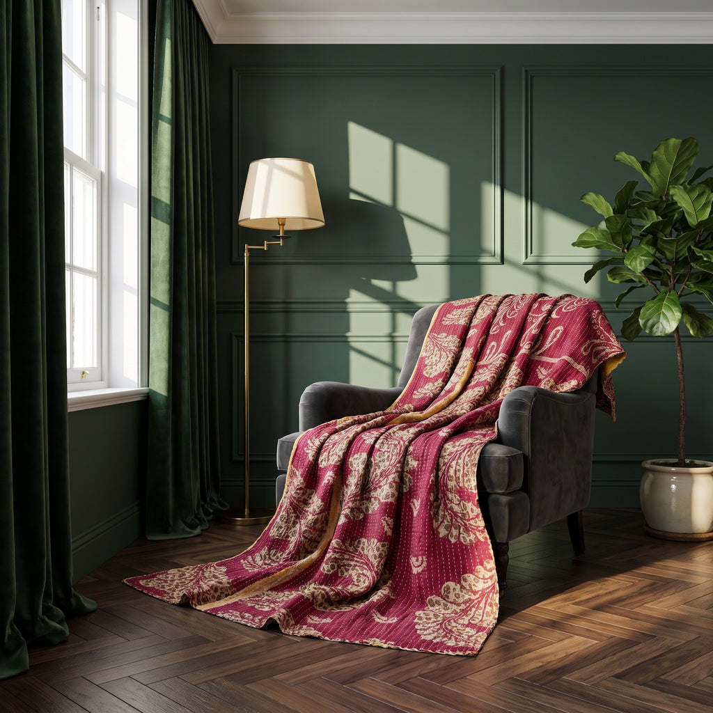 Dream Bloom Vintage Cotton Kantha Throw