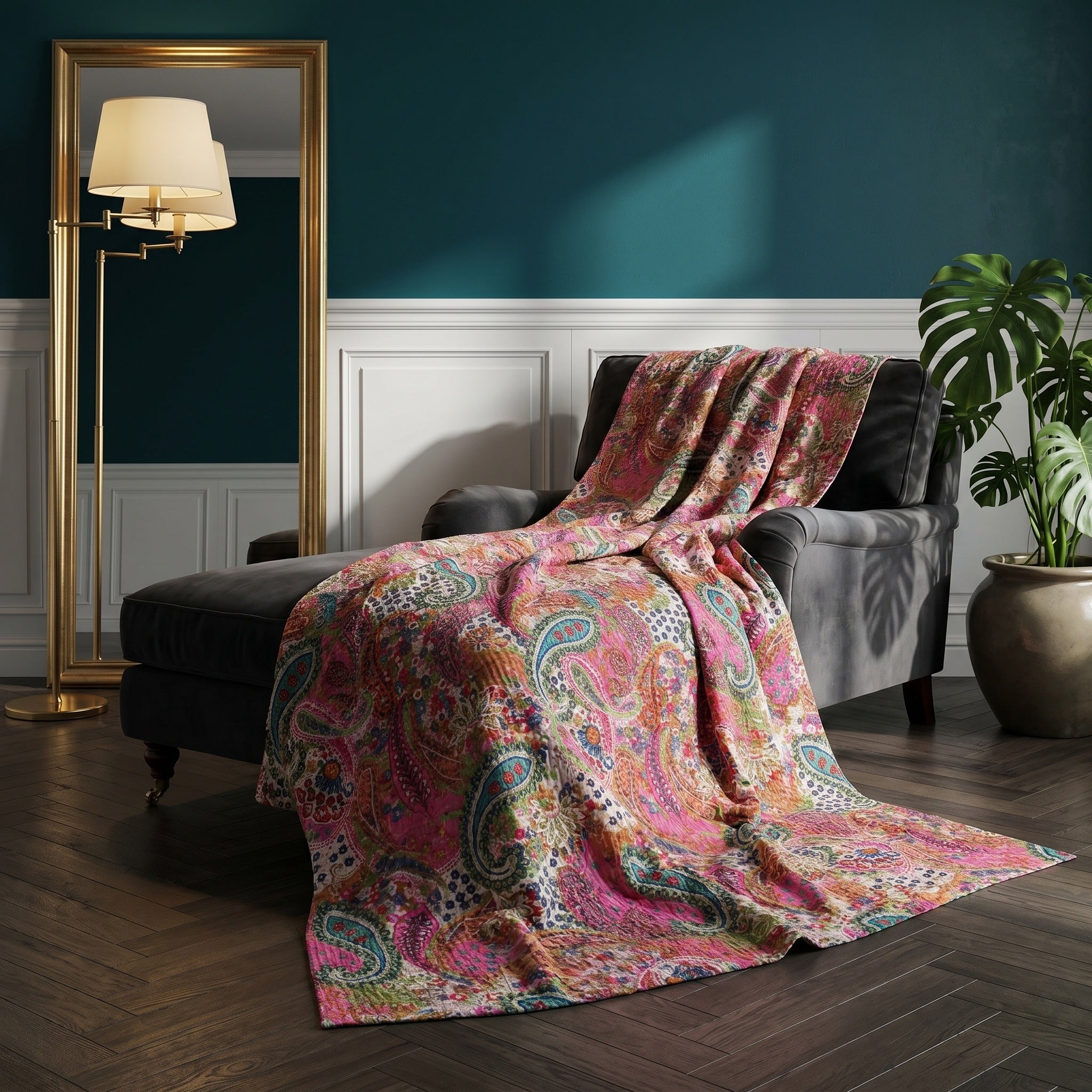 Dawn Terracotta Cotton Reversible Kantha Throw