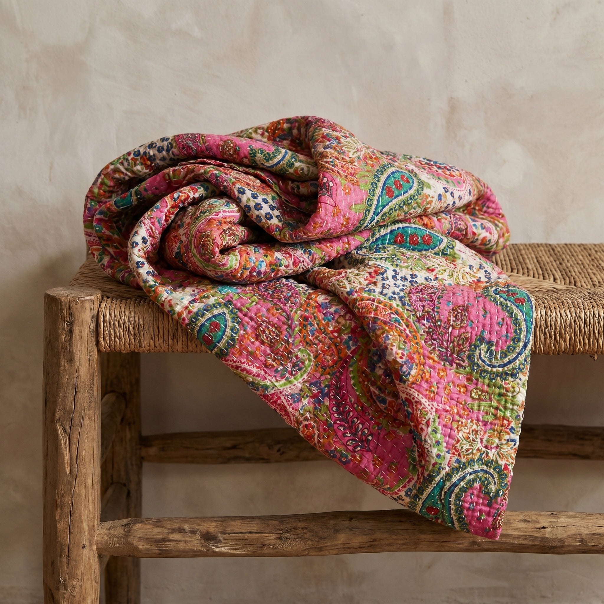 Dawn Terracotta Cotton Reversible Kantha Throw