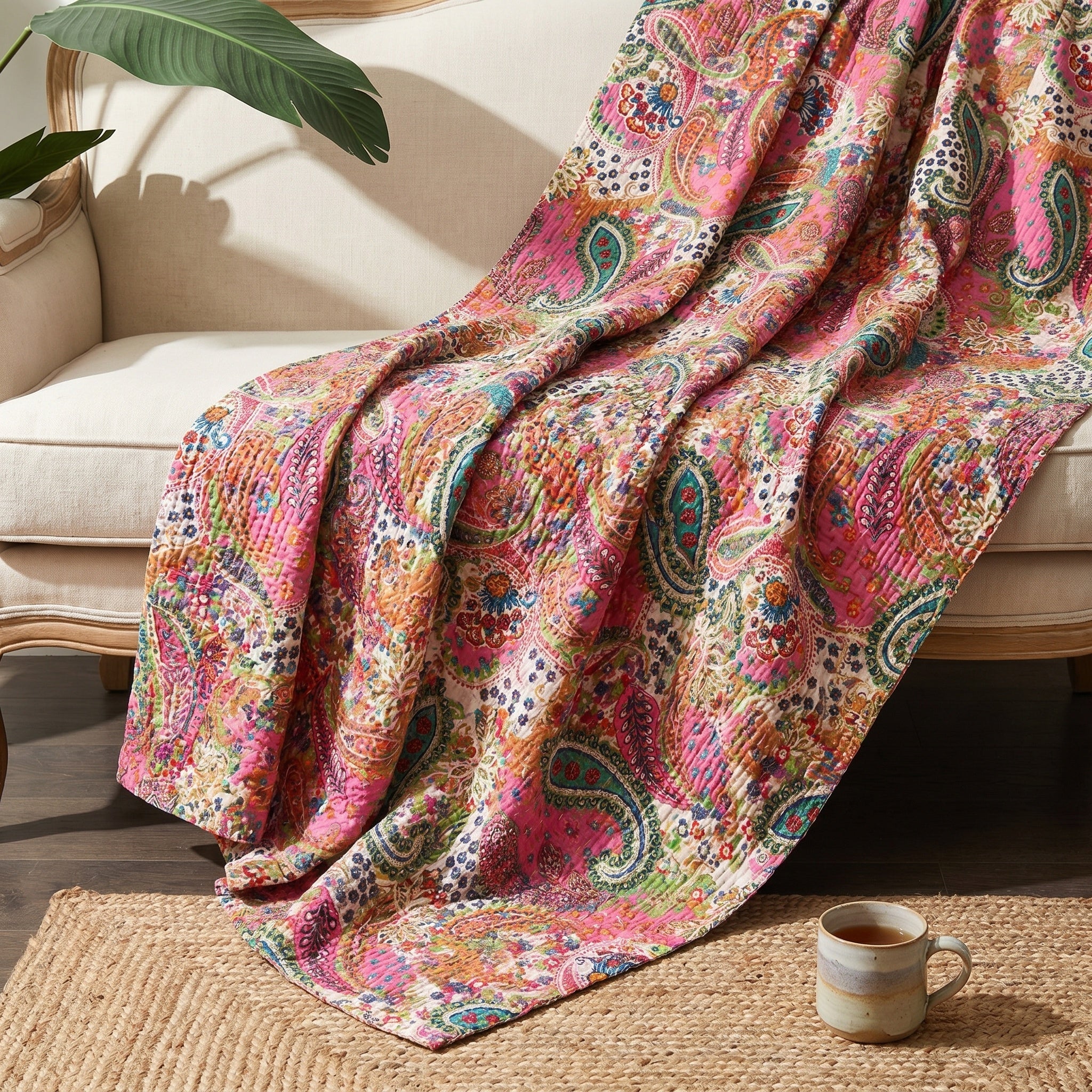 Dawn Terracotta Cotton Reversible Kantha Throw