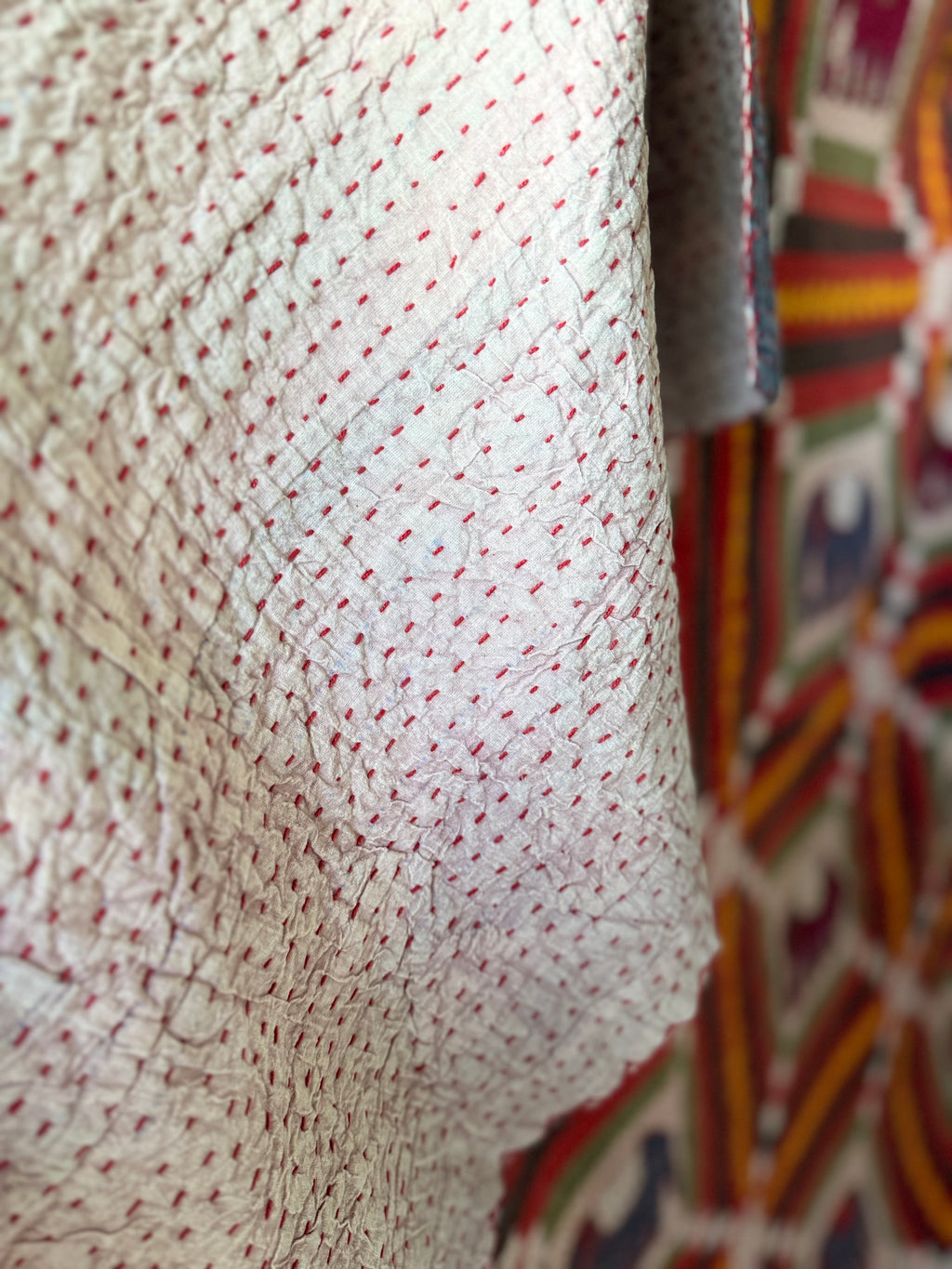 Indigo Dream Handmade Kantha Applique Queen Bedspread