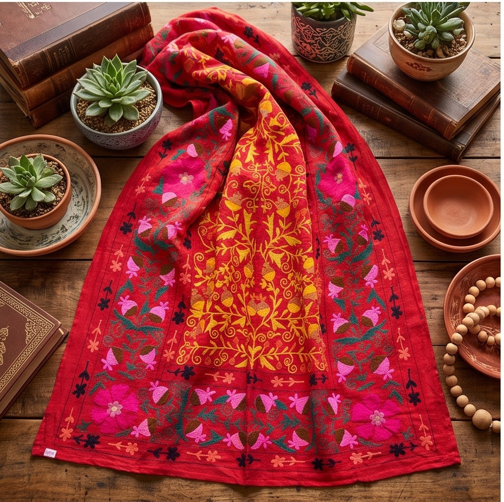 Dappled Dell Hand-Embroidered Cotton Suzani Throw