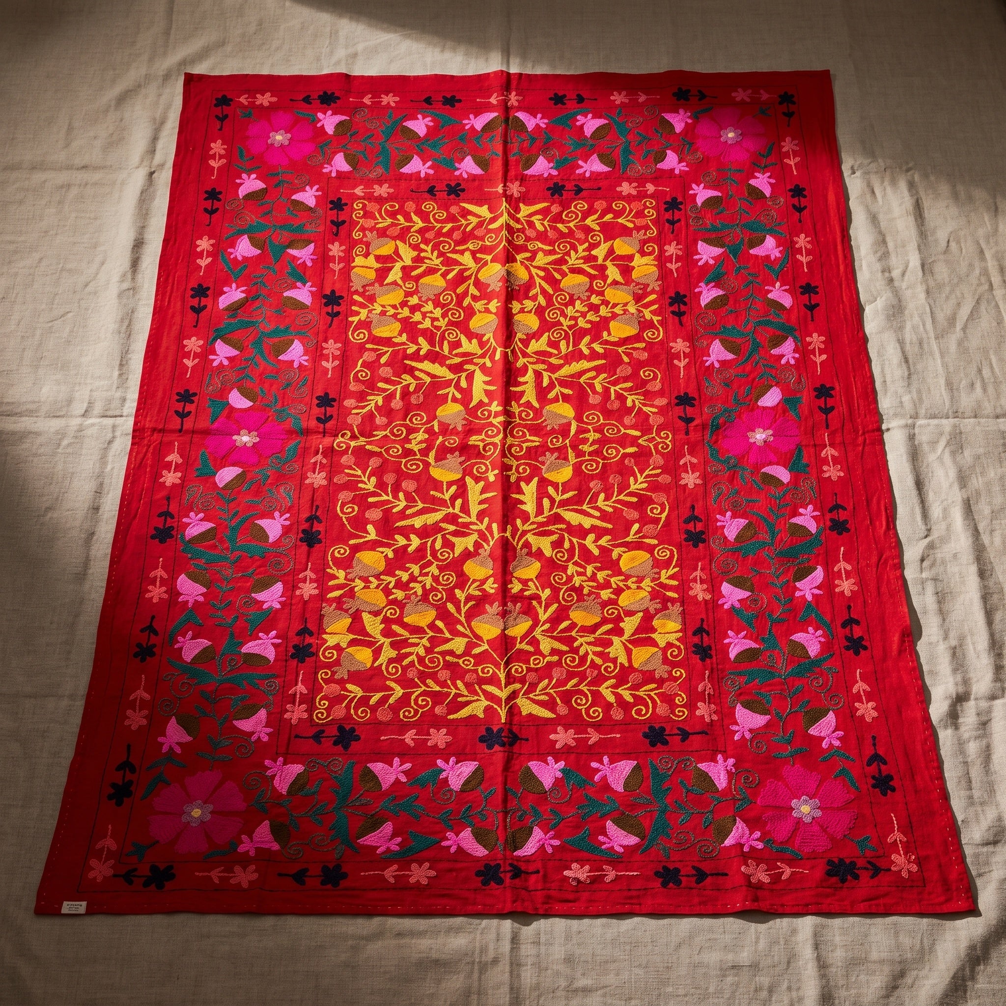 Dappled Dell Hand-Embroidered Cotton Suzani Throw
