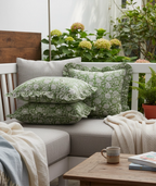 Verdant Bloom Ruffled Cotton Cushion Cover