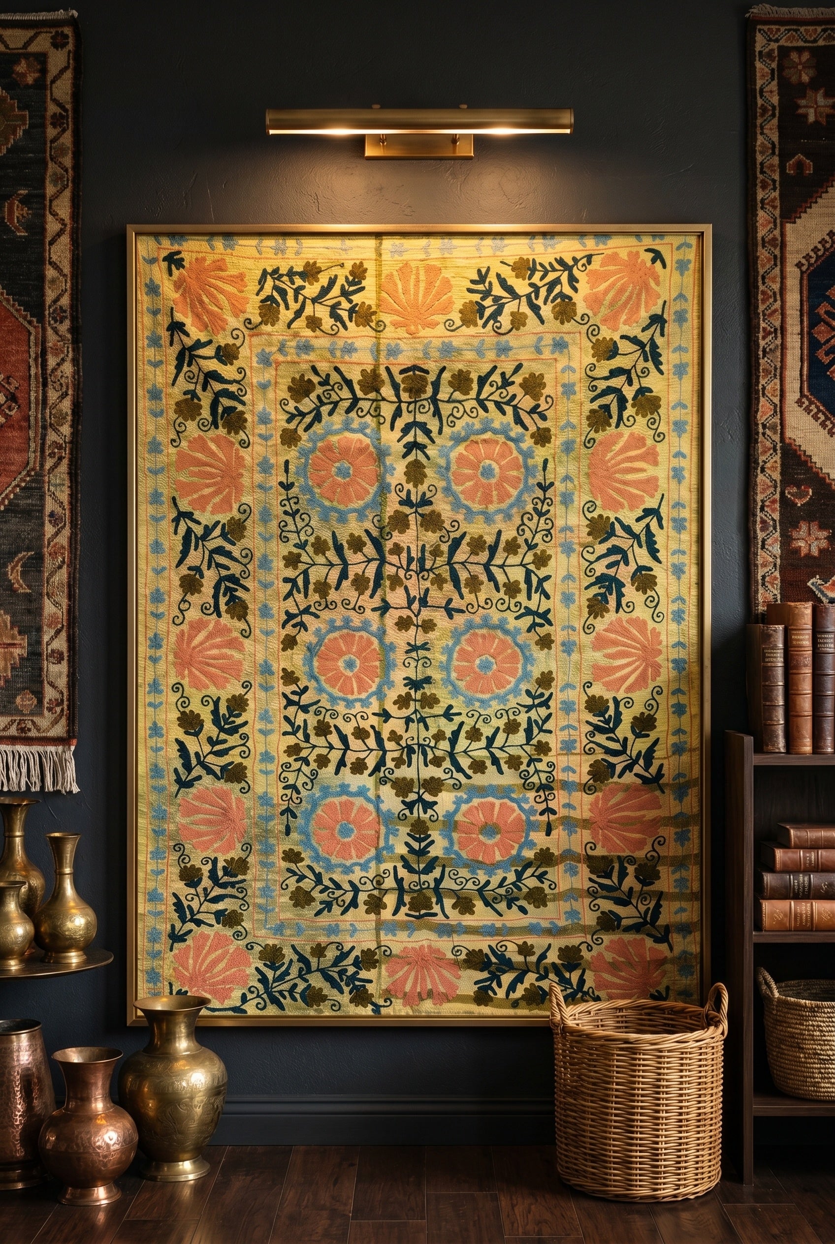 Soft Fern Luxury Vintage Suzani Kantha Throw