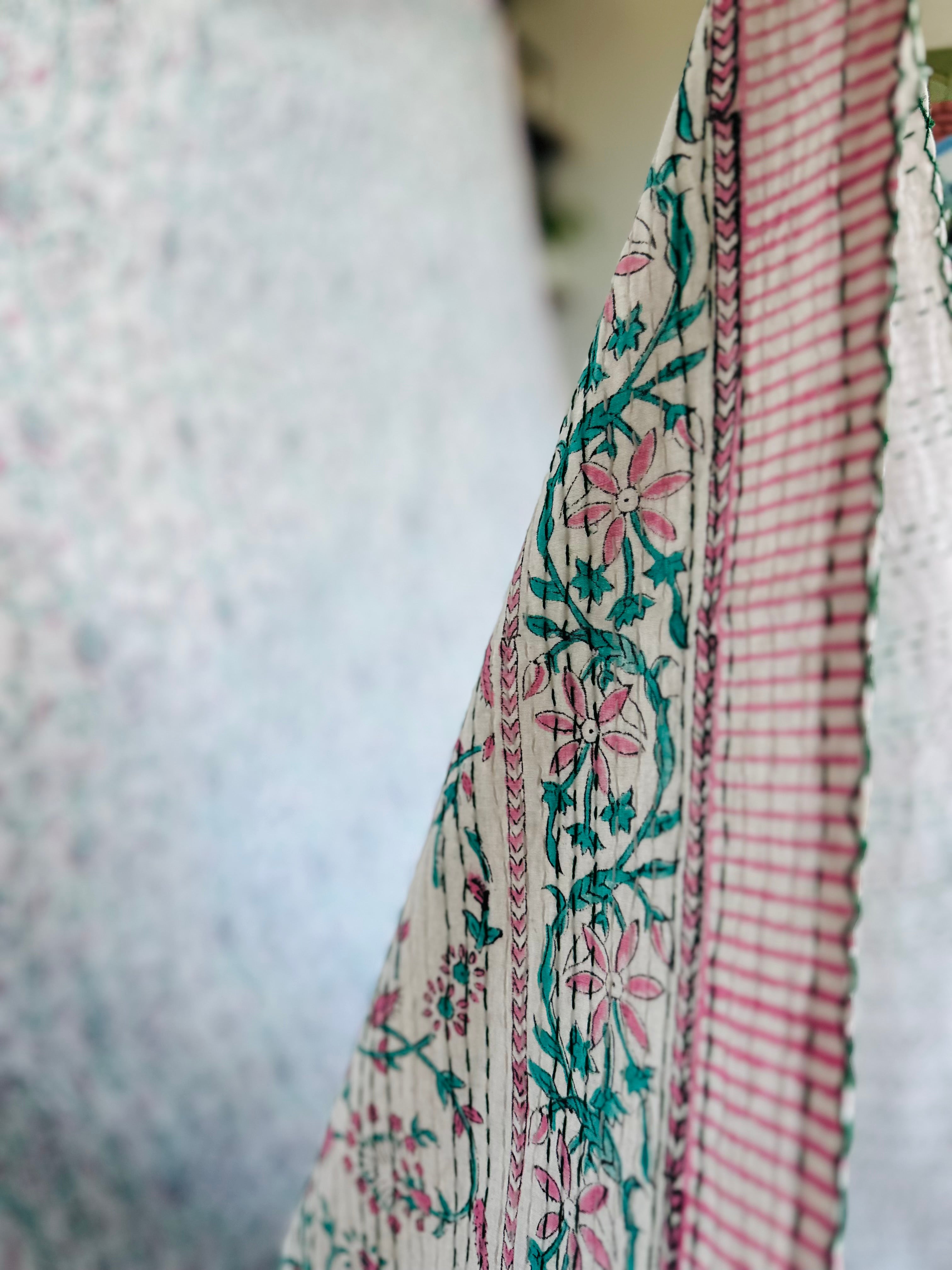 Heritage Indigo Handmade Kantha Queen bedspread