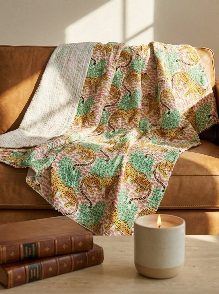 Wild Pink Safari Grand Kantha throw