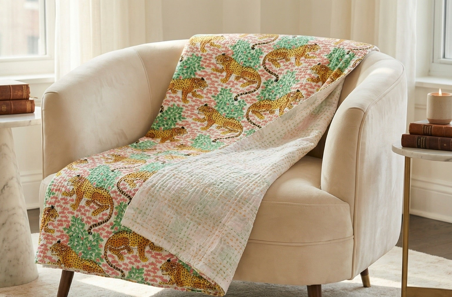 Wild Pink Safari Grand Kantha throw