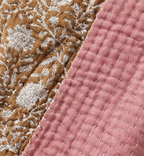 Saffron Rose Cotton Hand-Made Kantha Throw Blanket
