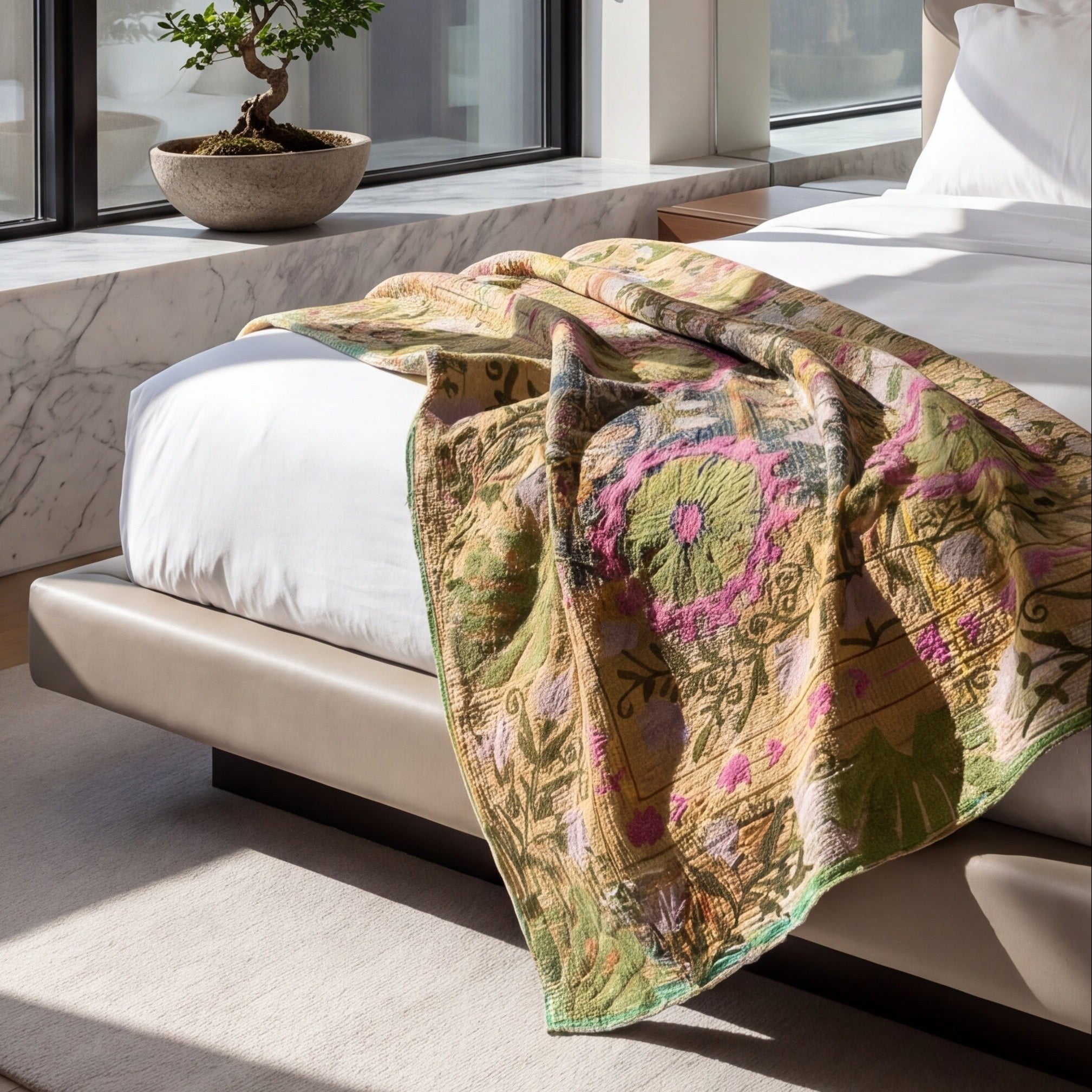 Mist Cobalt Luxury Vintage Suzani Kantha Throw