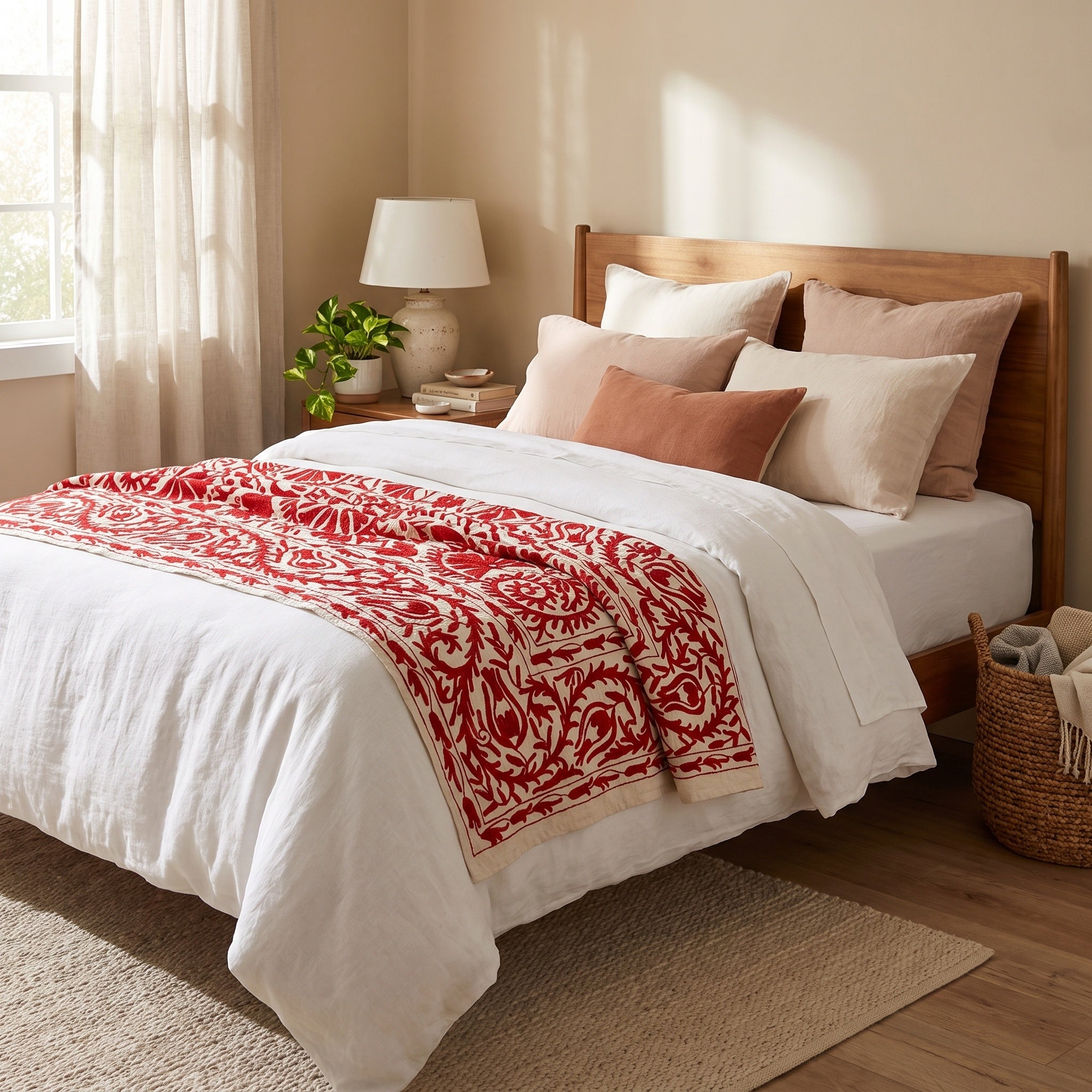 Scattered Sedge Hand-Embroidered Cotton Suzani Throw