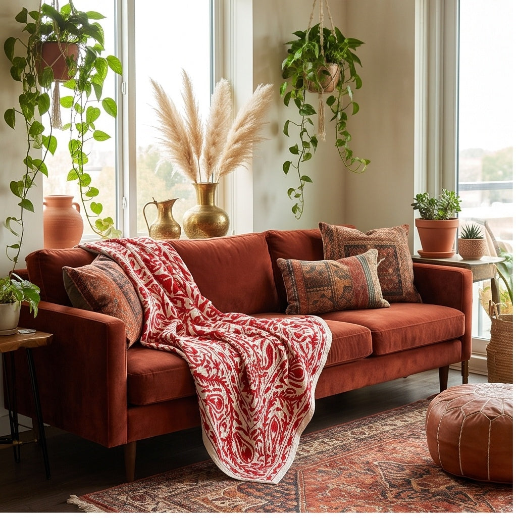 Scattered Sedge Hand-Embroidered Cotton Suzani Throw