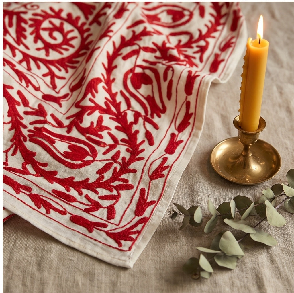 Scattered Sedge Hand-Embroidered Cotton Suzani Throw