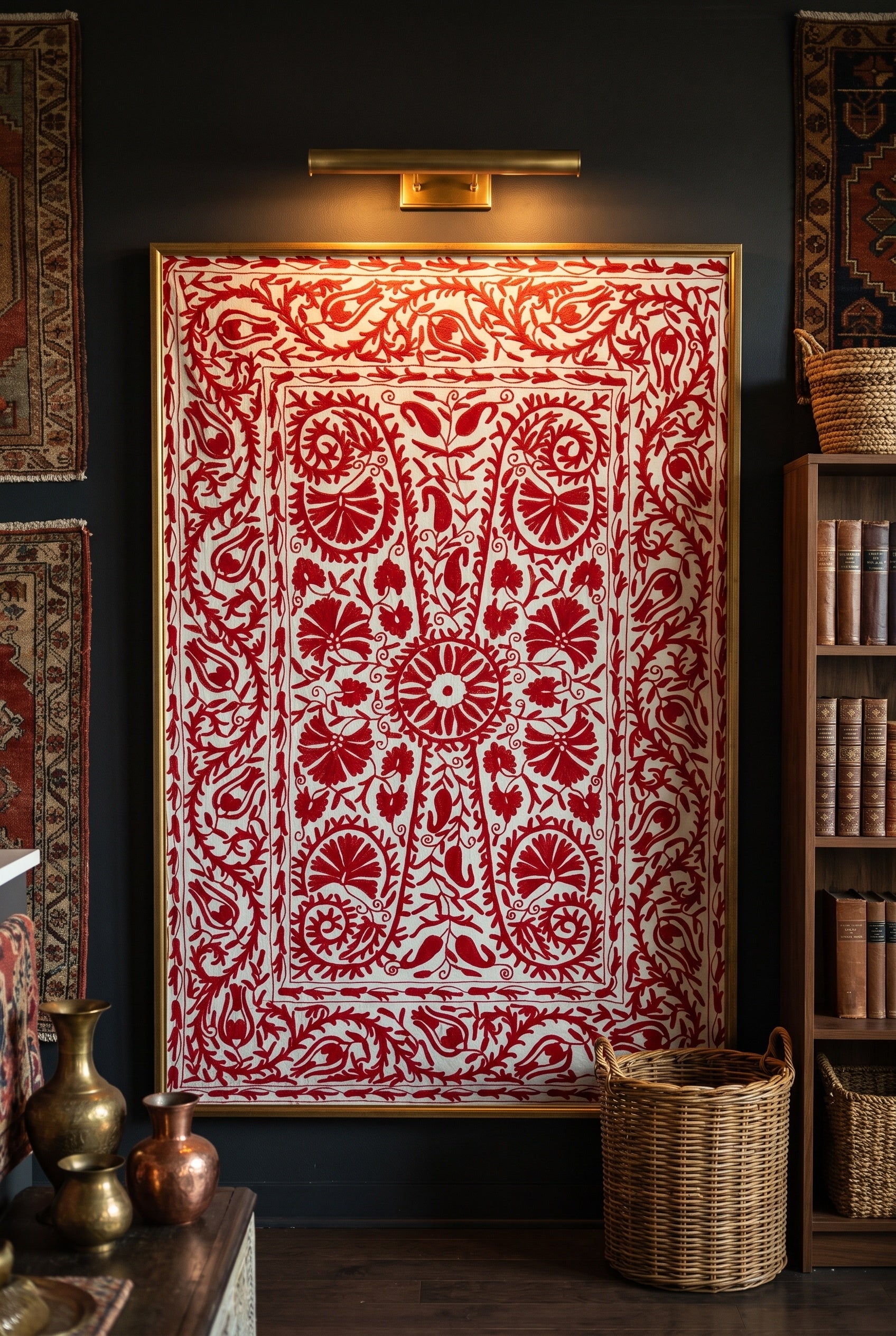 Scattered Sedge Hand-Embroidered Cotton Suzani Throw