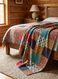 Couvre-lit Kantha patchwork imprimé main Velvet Bloom