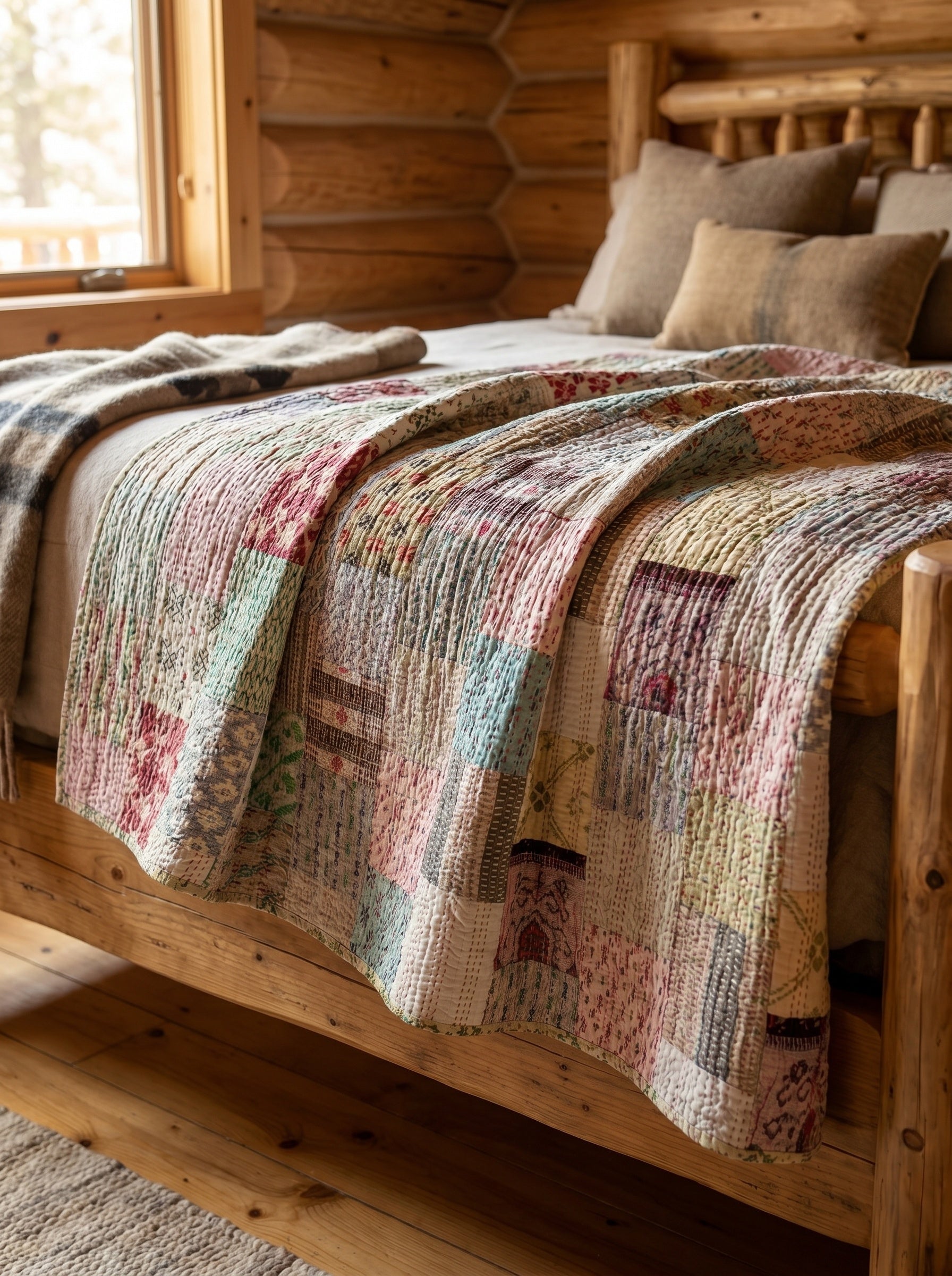Golden Amber Luxury Patola Kantha King Bedspread