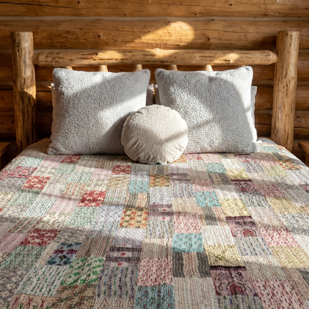 Golden Amber Luxury Patola Kantha King Bedspread