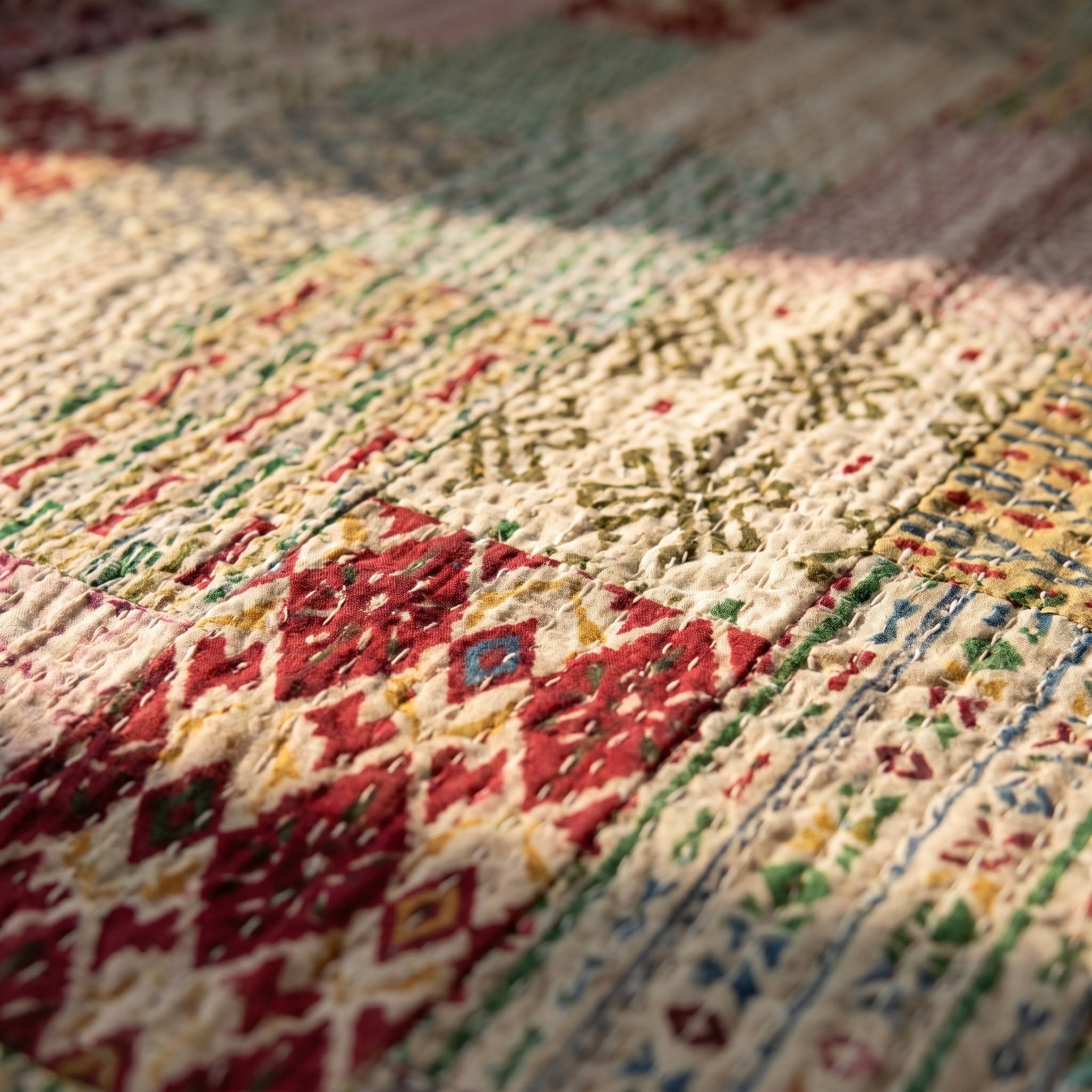 Golden Amber Luxury Patola Kantha King Bedspread