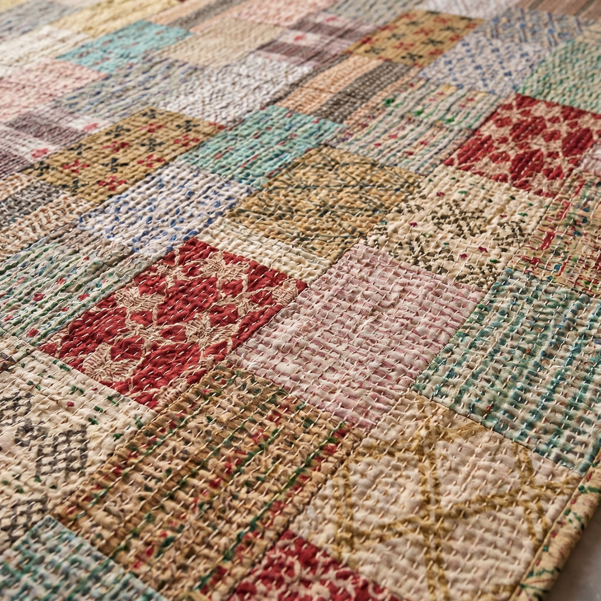 Golden Amber Luxury Patola Kantha King Bedspread