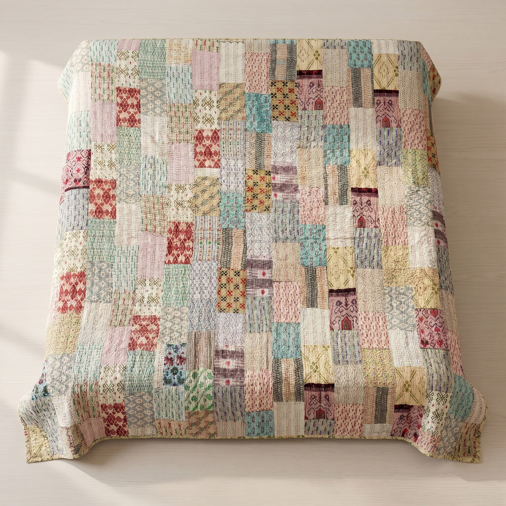 Golden Amber Luxury Patola Kantha King Bedspread