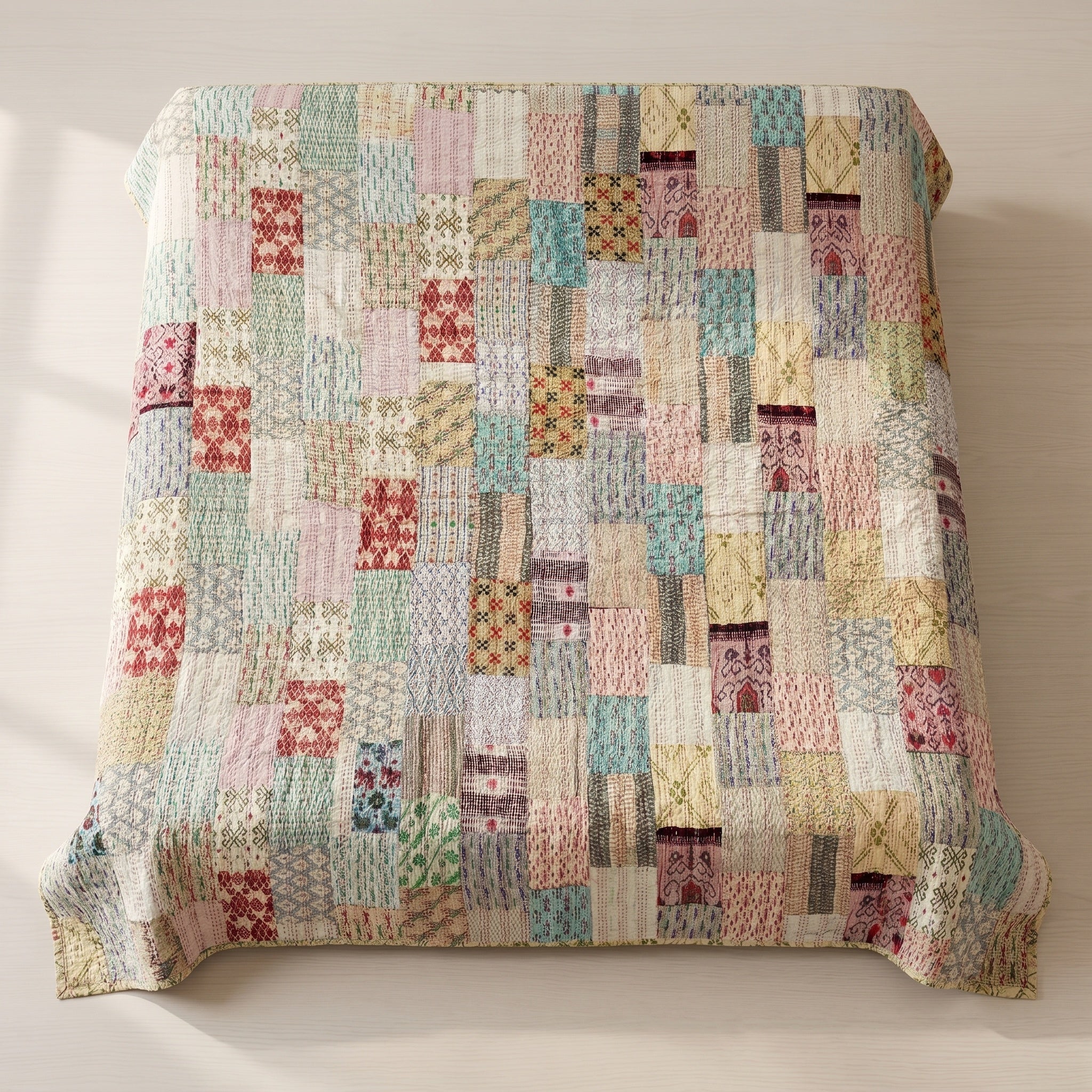 Golden Amber Luxury Patola Kantha King Bedspread