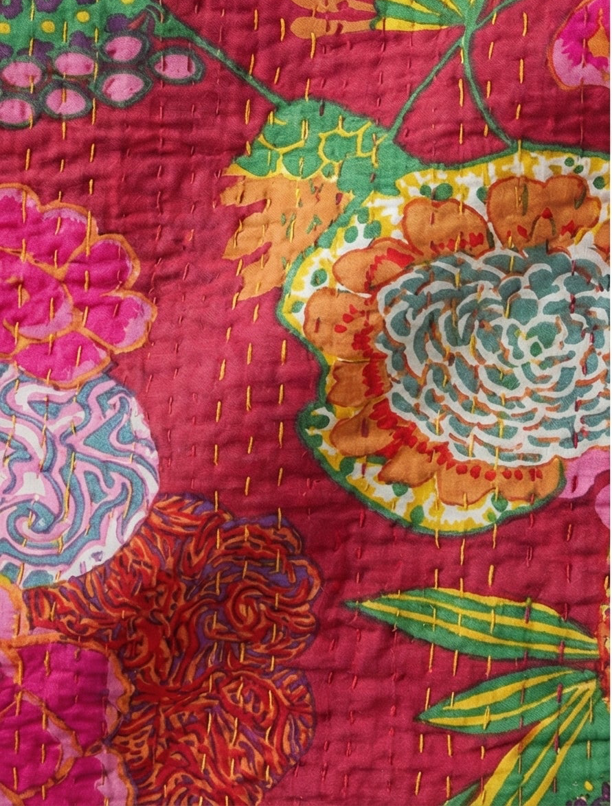 Marigold Reverie Cotton Hand-Made Kantha Throw Blanket