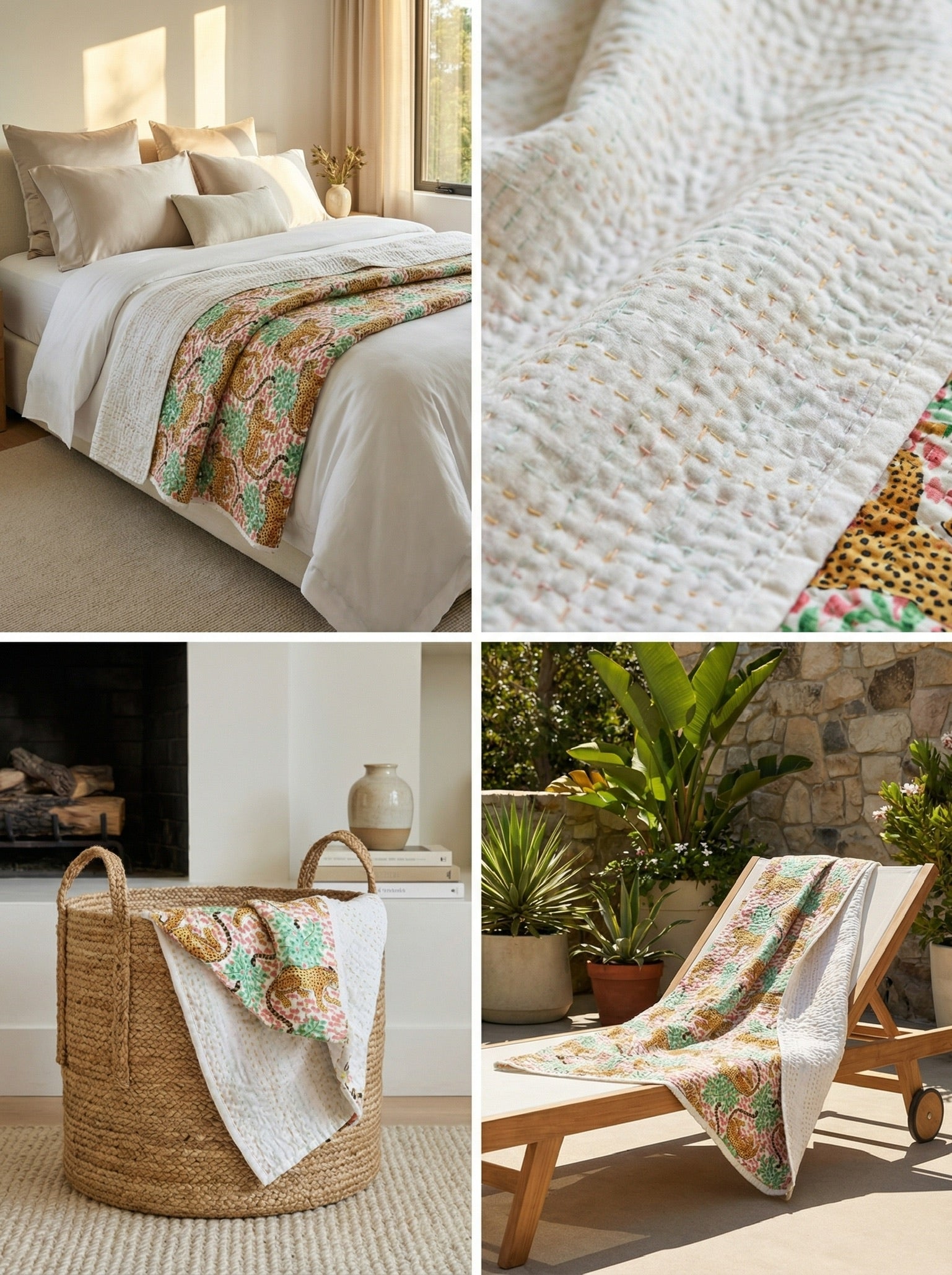 Wild Pink Safari Grand Kantha throw