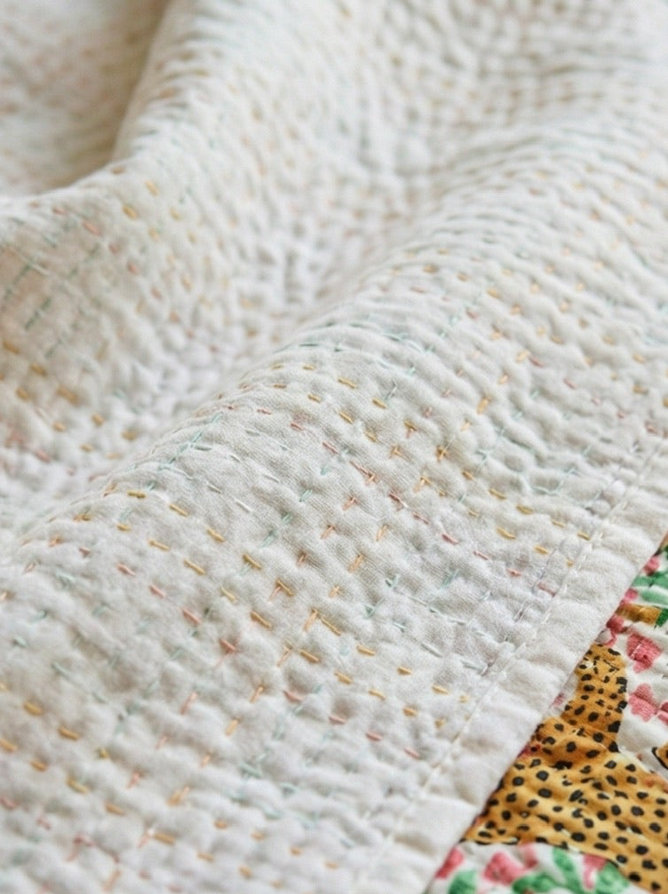 Wild Pink Safari Grand Kantha throw
