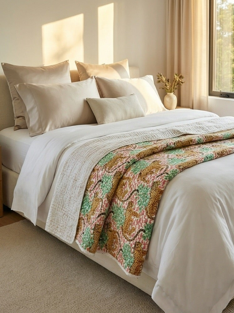 Wild Pink Safari Grand Kantha throw