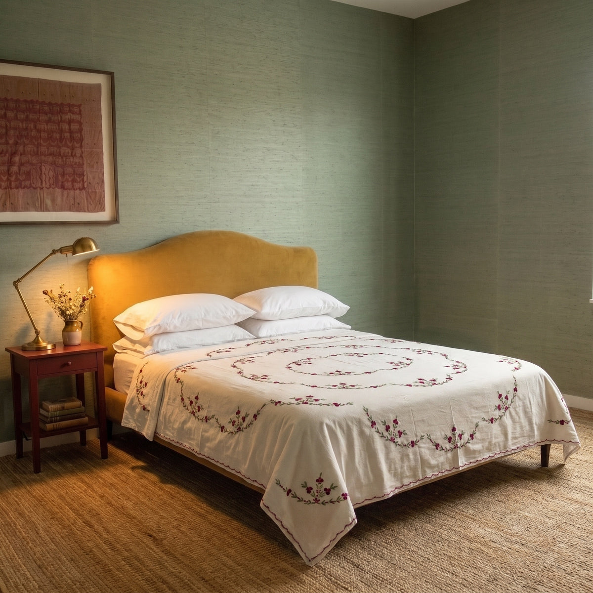Dawn Sky Embroidered Cotton Queen Bedspread