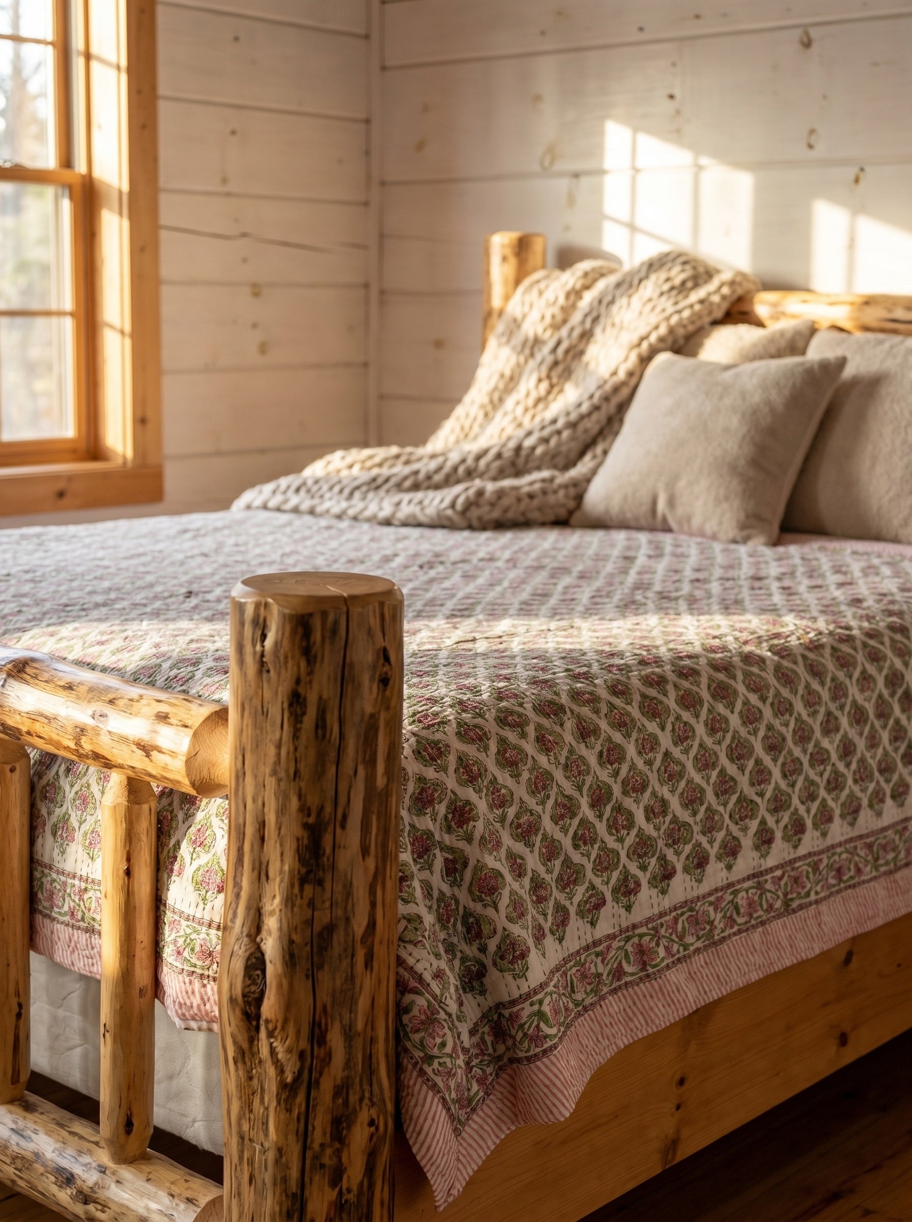 Stone Terracotta Handmade Kantha Bedsheet