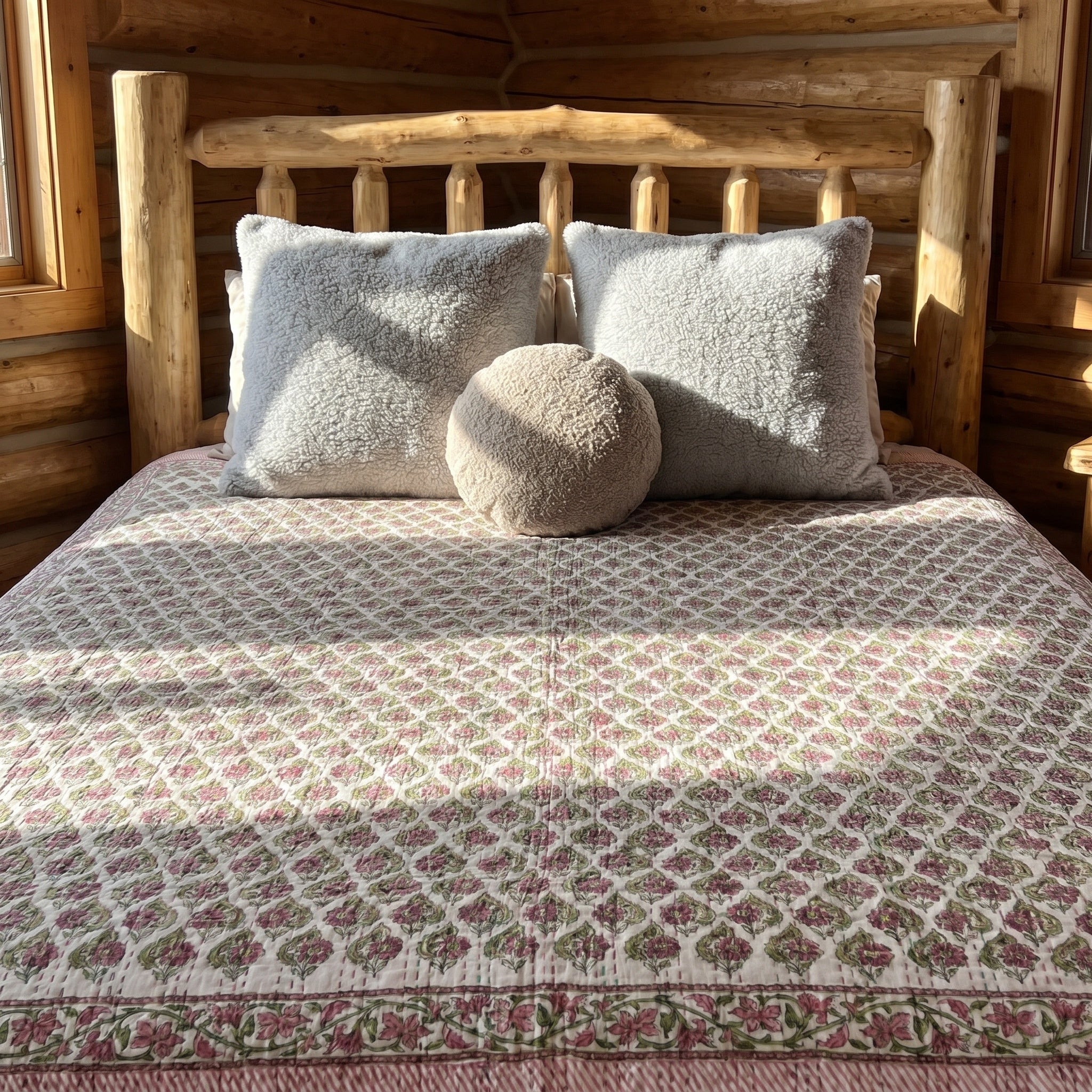 Stone Terracotta Handmade Kantha Bedsheet