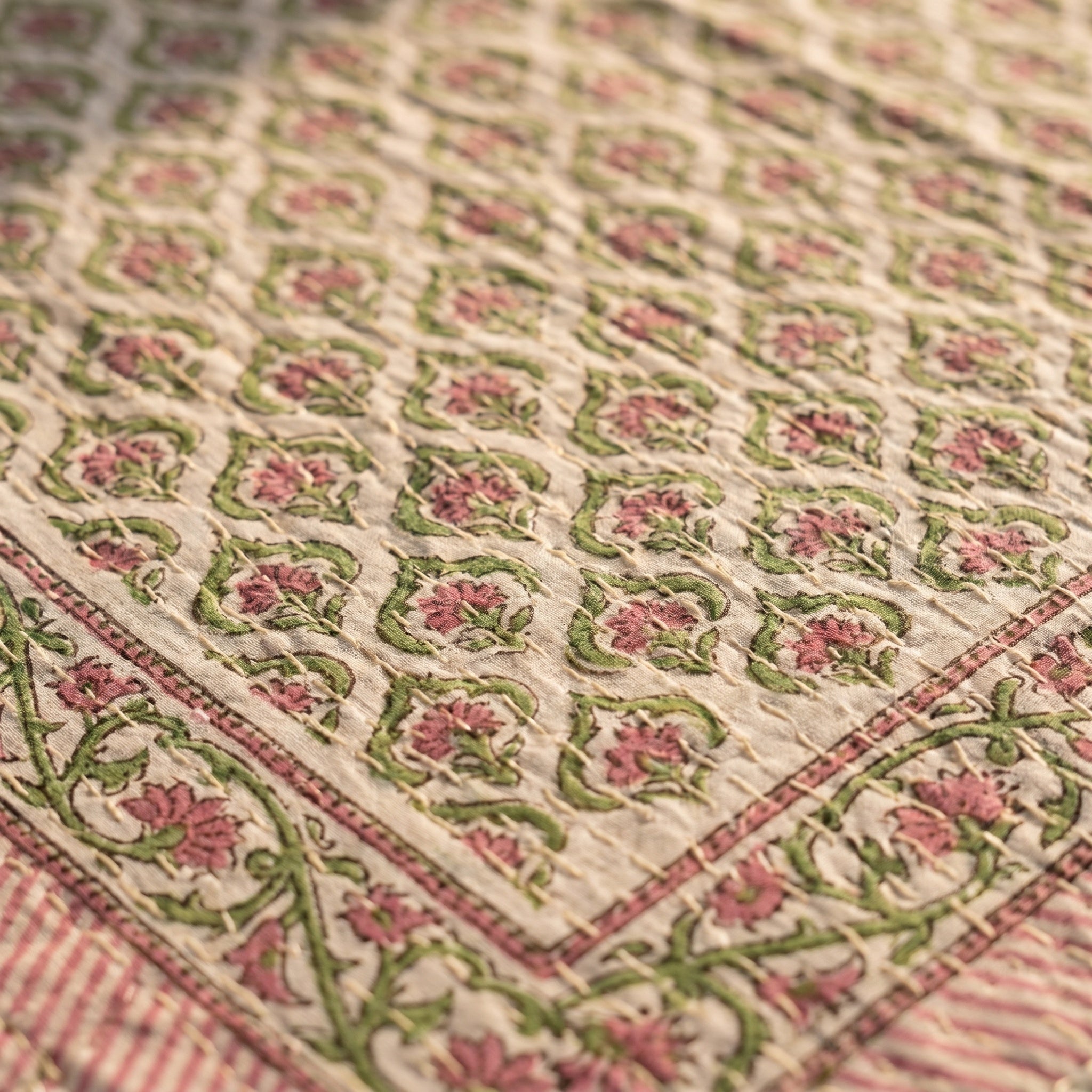Stone Terracotta Handmade Kantha Bedsheet