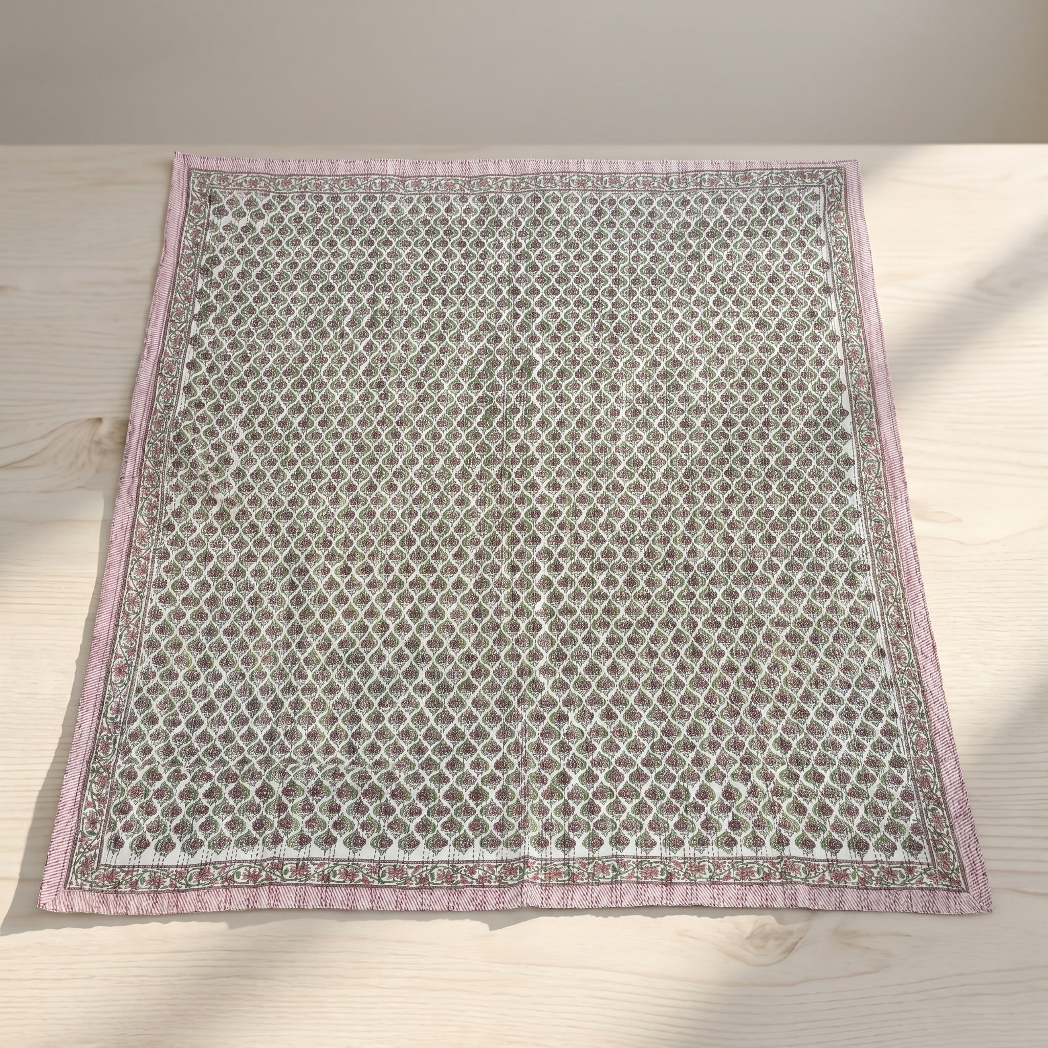 Stone Terracotta Handmade Kantha Bedsheet