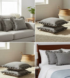 Midnight Petal Ruffled Cotton Cushion Cover