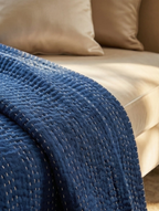 Indigo Wild Orchid Cotton Hand-Made Kantha Throw Blanket