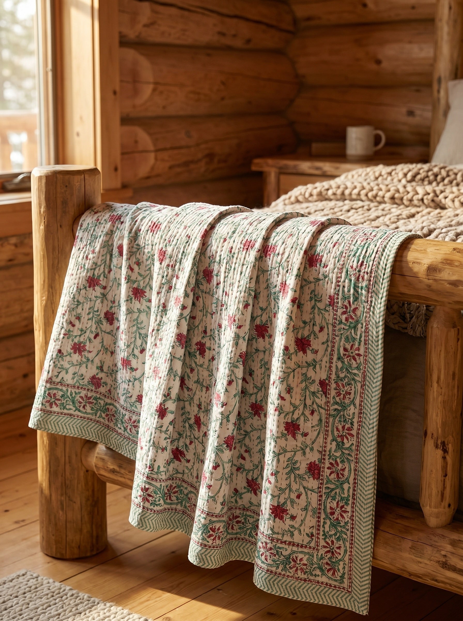 Maple Haze Handmade Kantha Queen Bedsheet