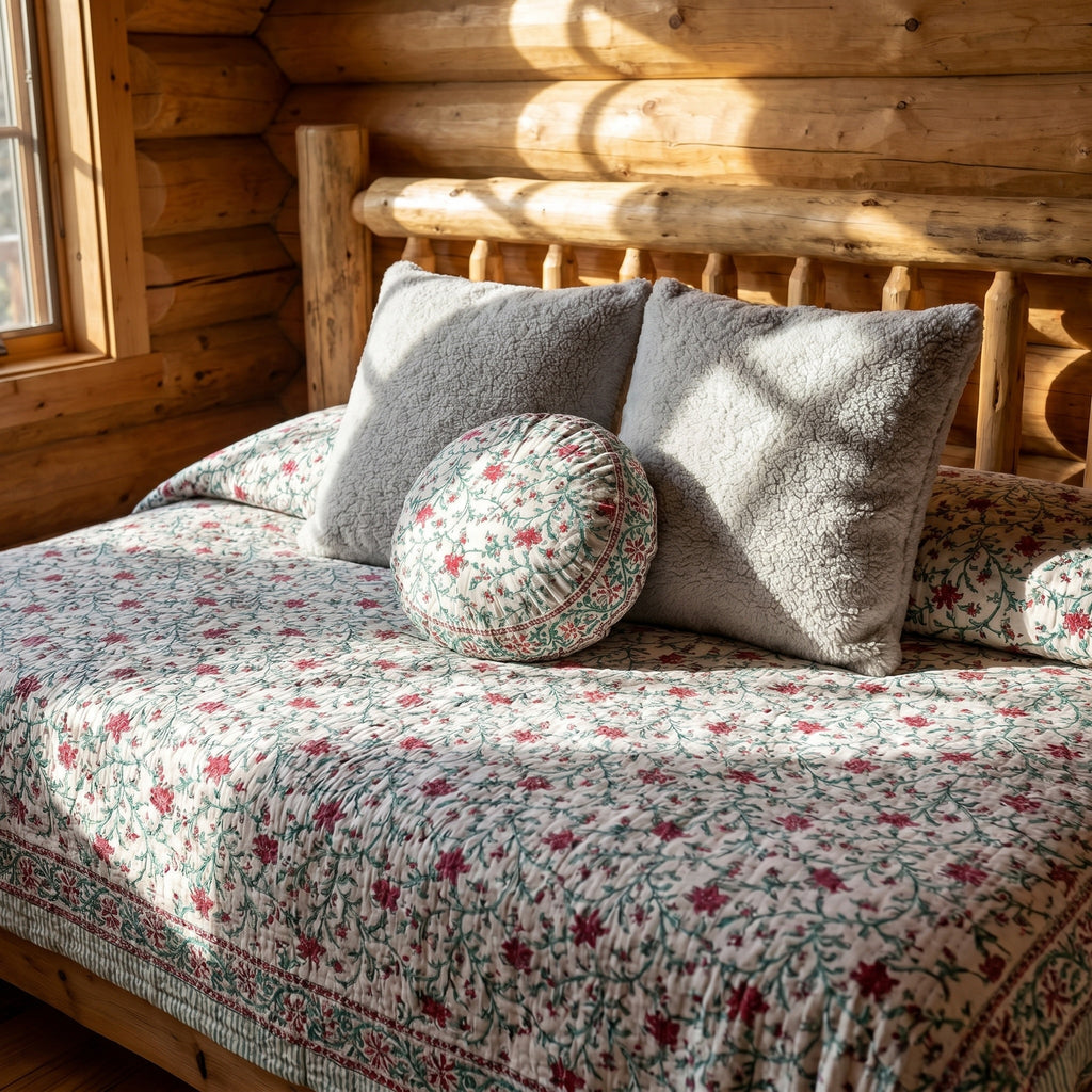 Maple Haze Handmade Kantha Queen Bedsheet