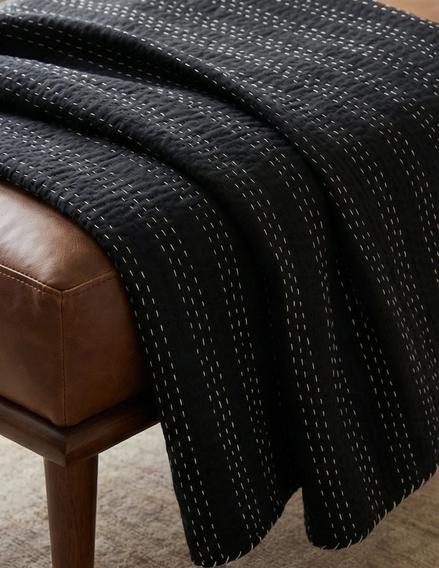 The Shadowlands Cotton Hand-Made Kantha Throw Blanket