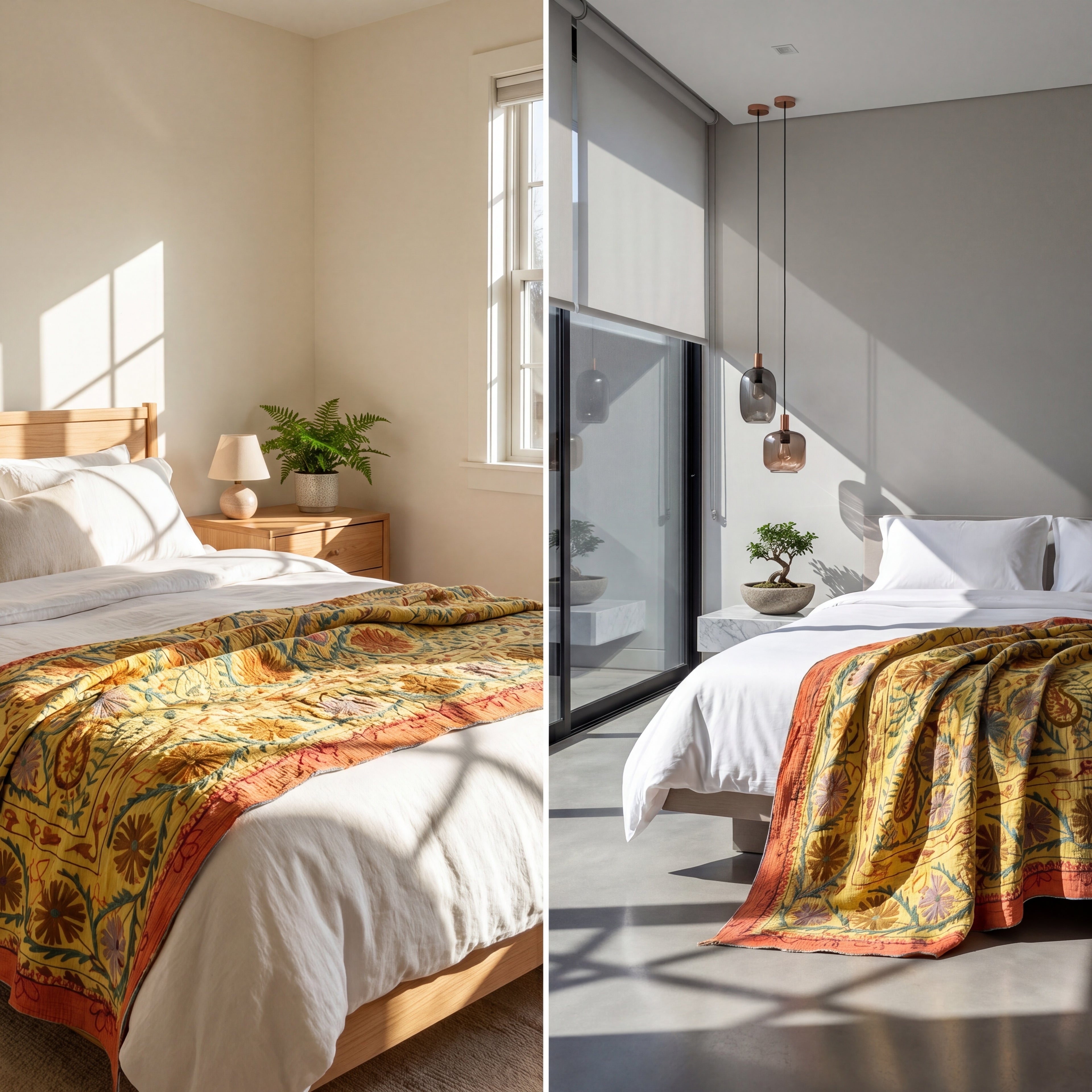 Ember Bloom Luxury Vintage Suzani Kantha Throw