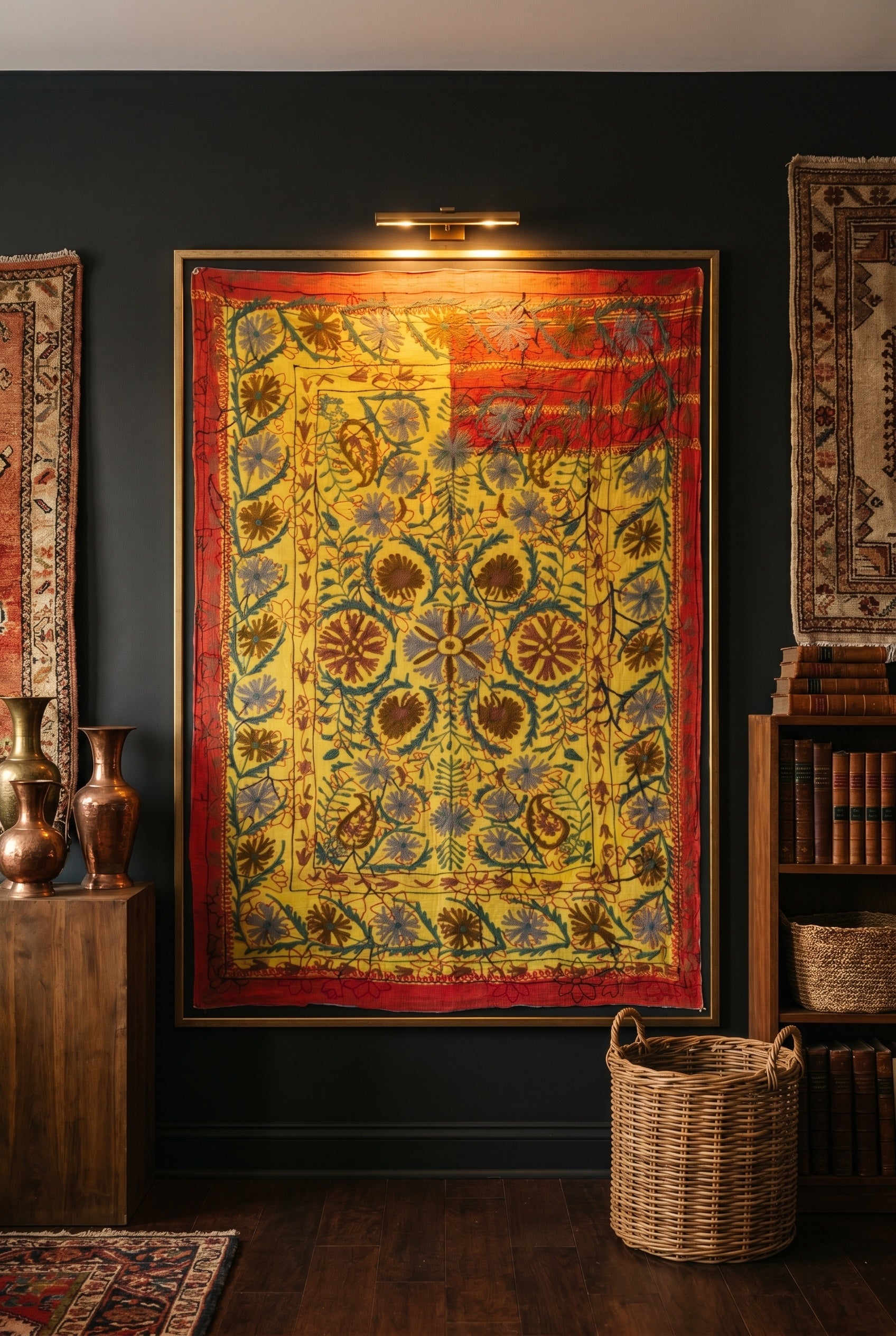 Ember Bloom Luxury Vintage Suzani Kantha Throw