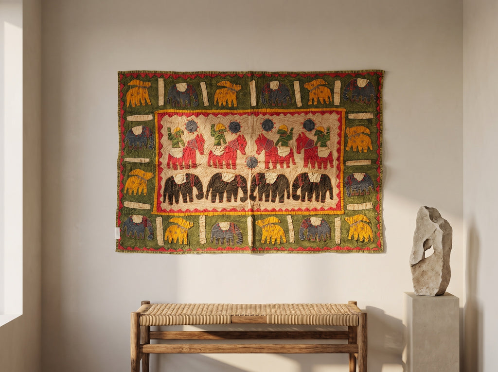 Wild Bergamot Appliqué Pure Cotton Wall Hanging