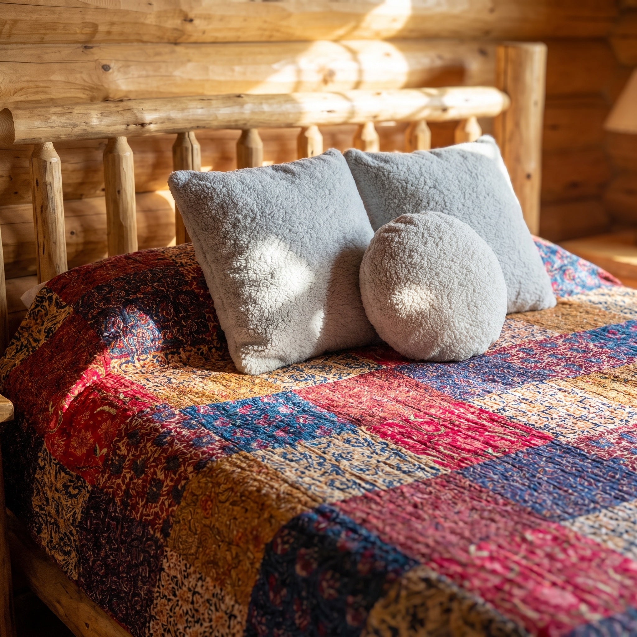 Moonlit Mist Hand blocked Kantha patchwork Bedspread