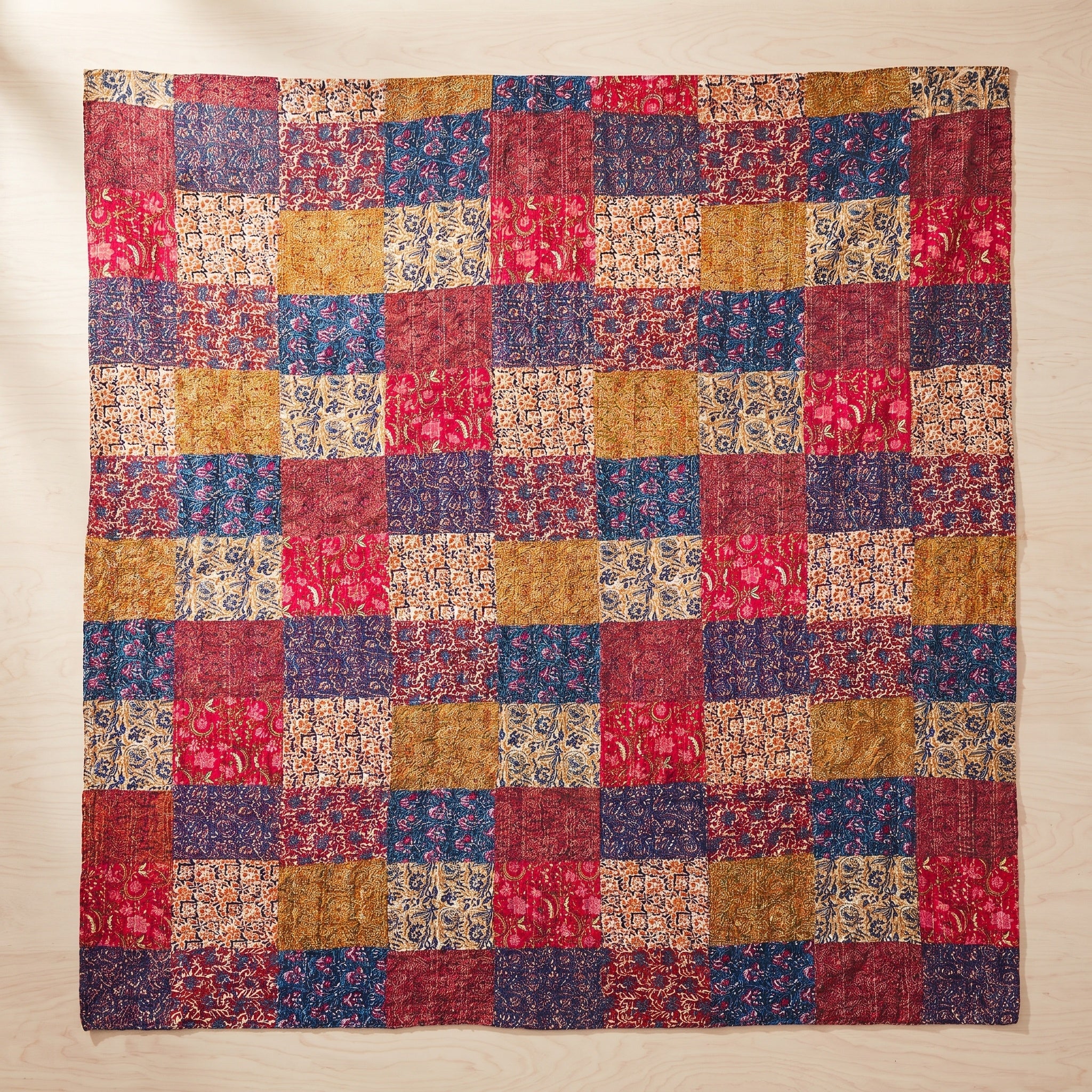 Moonlit Mist Hand blocked Kantha patchwork Bedspread