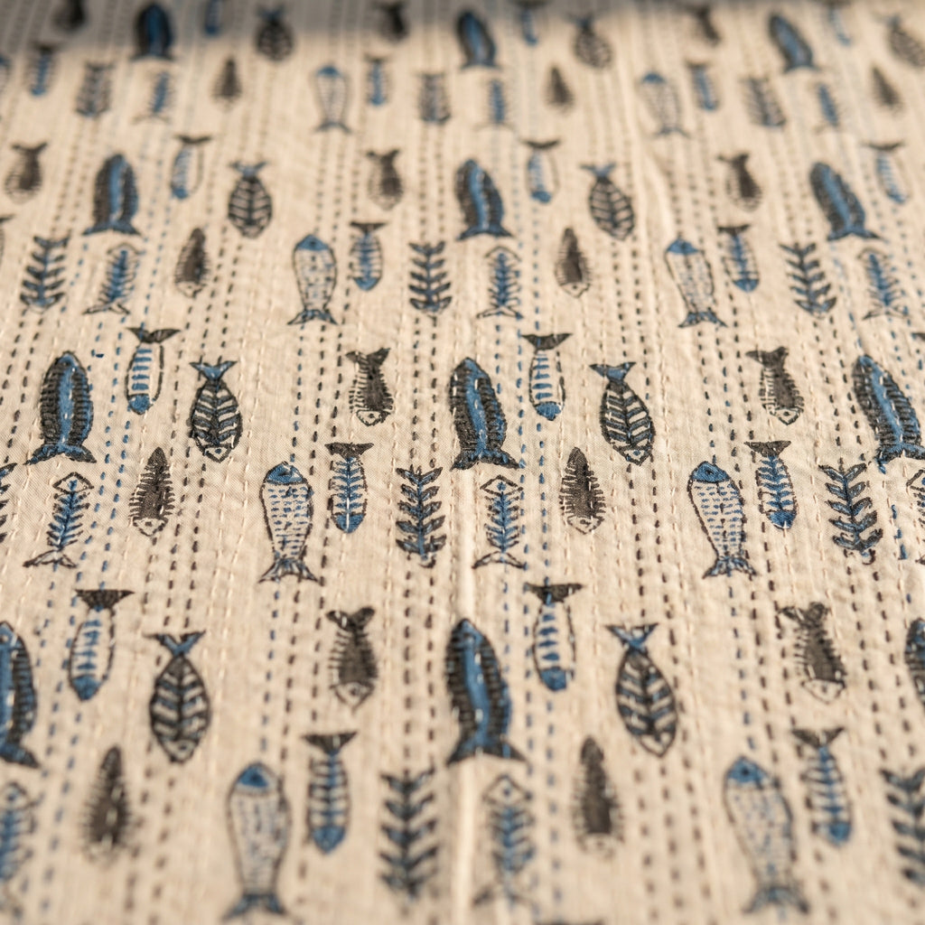 Serene Indigo Handmade Kantha Bedsheet