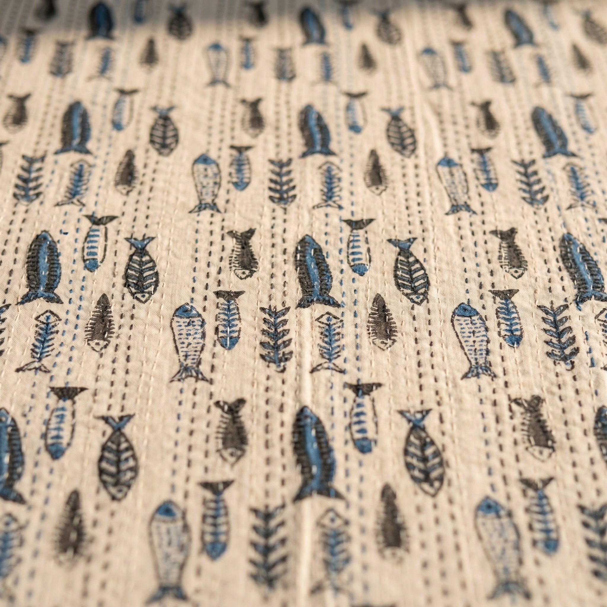 Serene Indigo Handmade Kantha Bedsheet